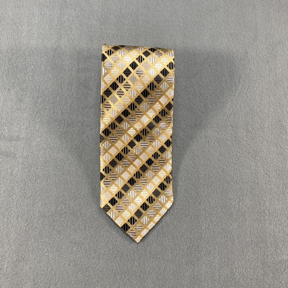 Roberto‎ Villini Couture Silk Necktie Yellow Geometric Pattern